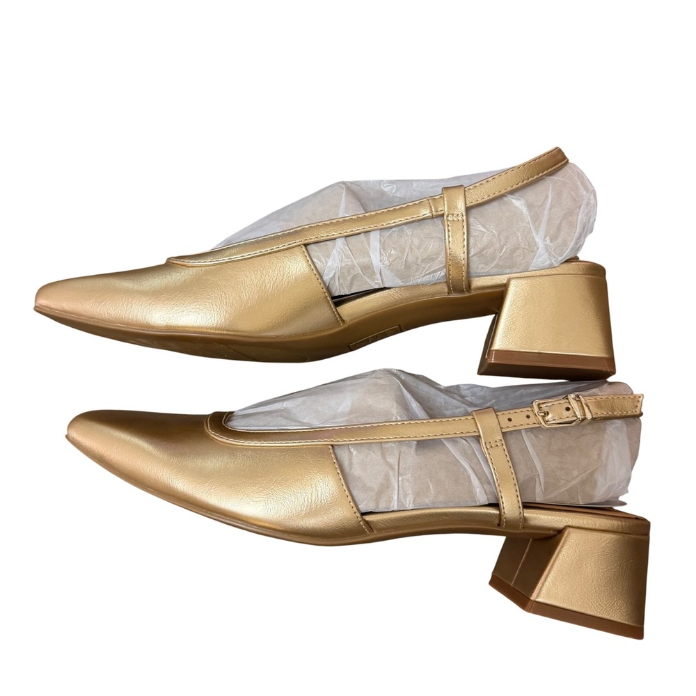 Naturalizer Womens Harper Pump Gold Metallic Square Toe Block Heel Slingback 9 - Picture 8 of 11